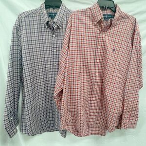 2 Blake Dress Shirts Ralph Lauren Red & Purple Plaid Long Sleeve Large